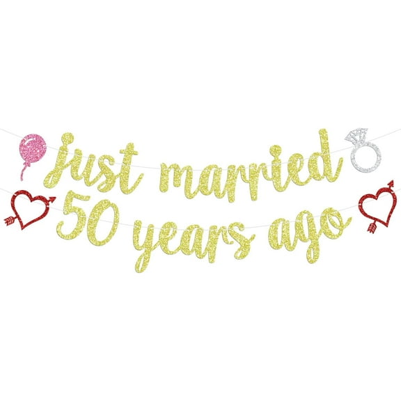 Just Married 50 Years Ago Banner, 50th Wedding Anniversary Hanging Decorations, 50 Years Blessed&Loved/We Still Do, Happy 50th Wedding Anniversary Party Decorations Supplies