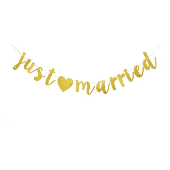 Just Married Banner, Gold Wedding Party Sign, Bachelorette/Bridal Shower/Engagement Party Decors Supplies
