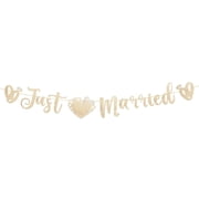 Just Married Banner, Pre-Strung Glitter Wedding Garland Banner for Bridal Shower Bachelor Party Decoration Champagne Gold