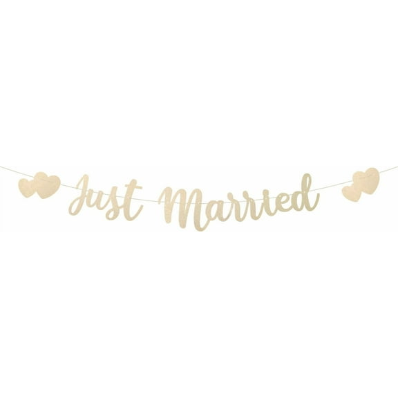 Just Married Banner, Pre-Strung Hearts Wedding Banner Just Married Bunting Sign Mr and Mrs Decor Garland for Wedding Bridal Shower Bachelor Reception Ceremony Party Car Decoration