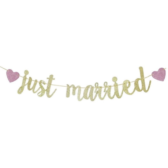 Just Married Banner-Romantic Wedding Sign,Bridal Shower Engagement Bunting Photo Booth Props.