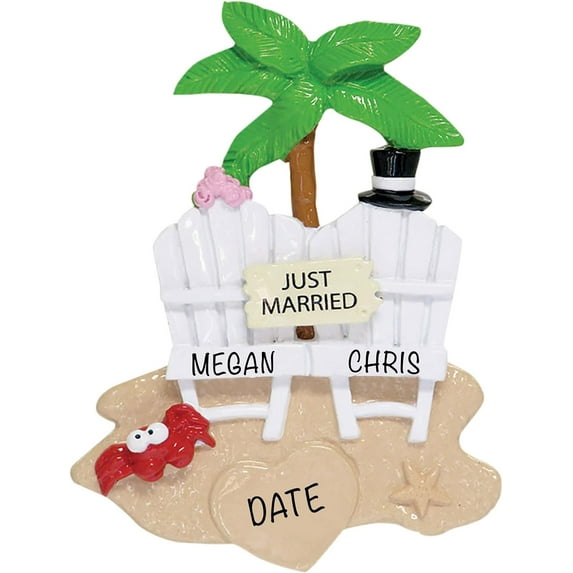 Just Married Beach Christmas Ornament - Wedding Beach Ornament - Unique Wedding Ornament Favors - Charming Polyresin Bride and Groom Ornament - Beach Ornament 2022 - Just Married Decorations…