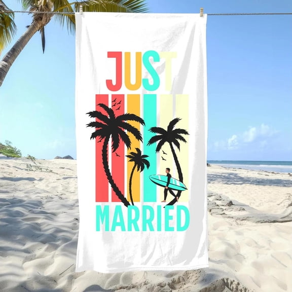 Just Married Beach Towel TropiC1Al Bridal Couple Gift