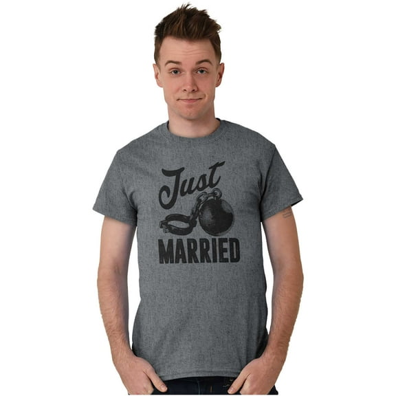 Just Married Bride Groom Newlywed Plus Size Crewneck Graphic Tee Shirt Brisco Brands 2X