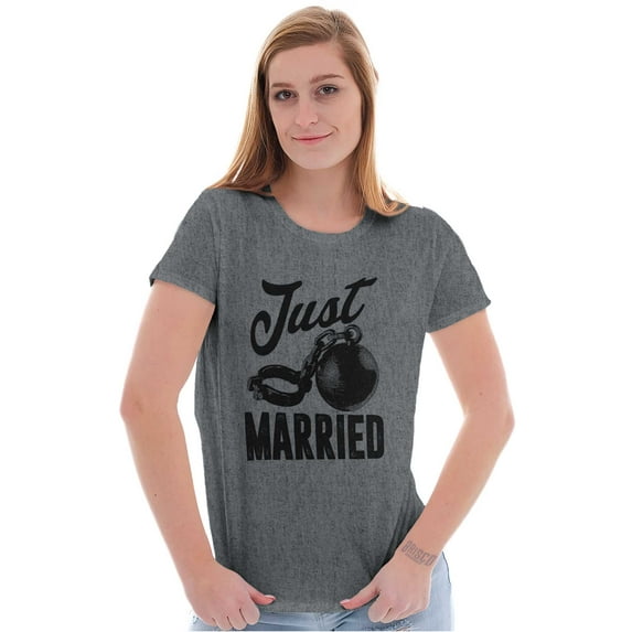 Just Married Bride Groom Newlywed Womens Fitted Plus Size Graphic Tee Brisco Brands 2X