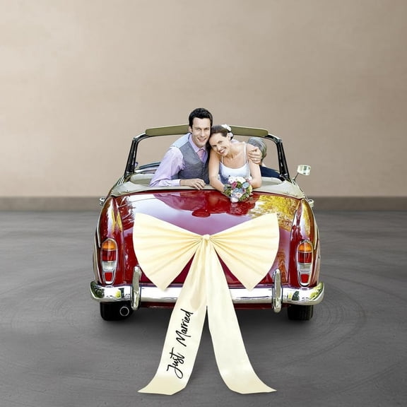 Just Married Car Decorations Wedding Car Decor Kit Giant Ribbon Bow Automotive Decoration Accessories for Elegant Wedding Party Decor