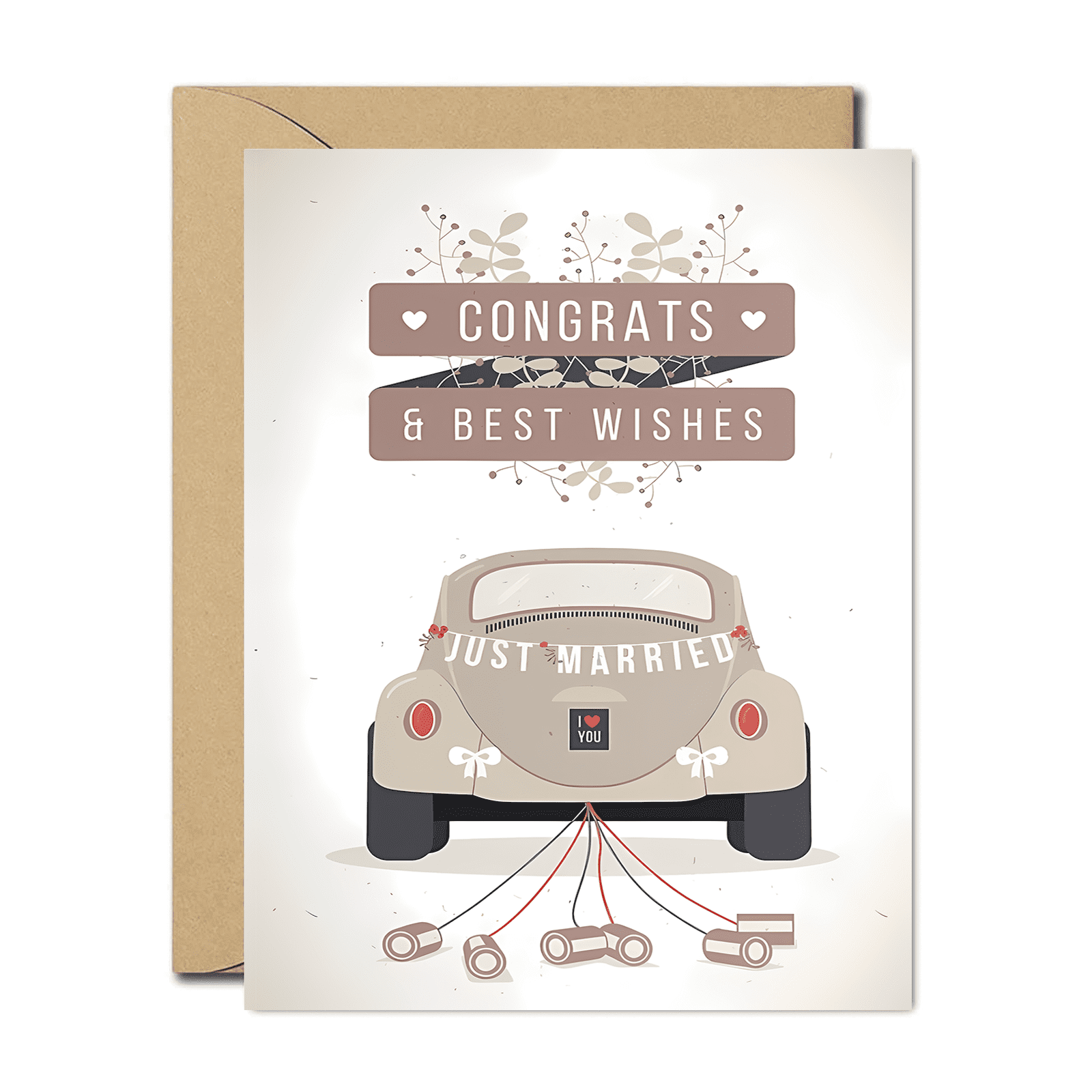 Just Married Congratulations Card – Sweet \u0026 Charming Design with Envelope  Included – Perfect for Newlyweds and Wedding Celebrations - Walmart.com, image size:1600x1600