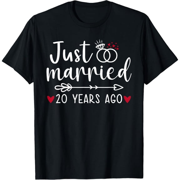 Just Married Couples Funny Husband Wife 20th Anniversary T-ShirtMen and women, White Black T-shirt, size: Extra large S-4XL
