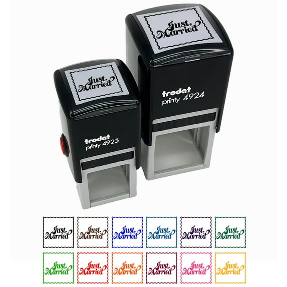 Just Married Elegant Text Self-Inking Rubber Stamp Ink Stamper - Sky Blue Ink - Small 1 Inch
