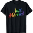 thumbnail image 1 of Just Married Gay Lesbian LGBT Wedding Rainbow LGBT T-Shirt, 1 of 3