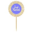 thumbnail image 1 of Just Married Gray Blue Rustic Burlap Wedding Cupcake Decoration Topper Food Picks, 1 of 1