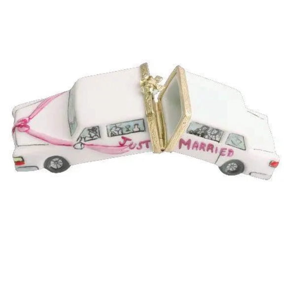 Just Married Limo for Wedding Collectors Limoges Box Porcelain Figurine
