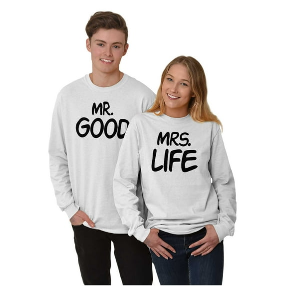 Just Married Newlyweds Cute Matching Men's Big & Tall Long Sleeve Graphic Tee Brisco Brands 3X