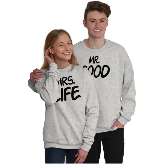 Just Married Newlyweds Cute Matching Women Plus Size Crewneck Sweatshirt Brisco Brands 3X