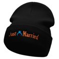 thumbnail image 1 of Just Married Ring Embroidered 12 Inch Long Knitted Beanie - Black OSFM, 1 of 5