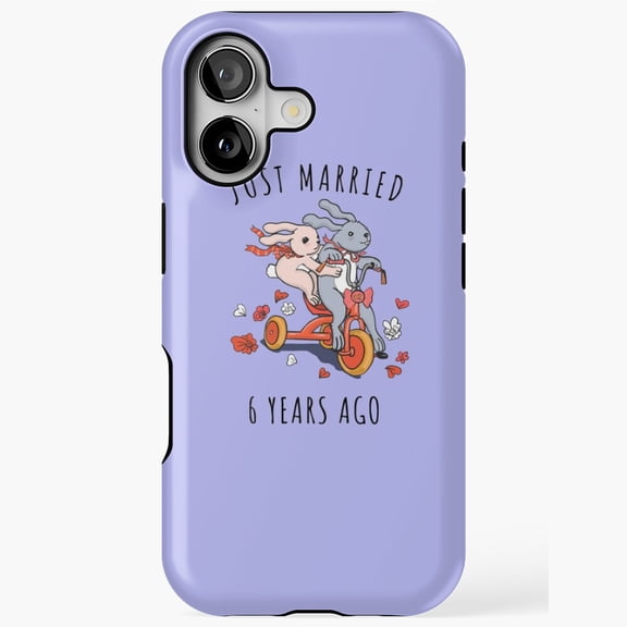 Just Married Six Years Bunny Anniversary Art iPhone Case 17 11 12 13 14 15 16 Pro Max