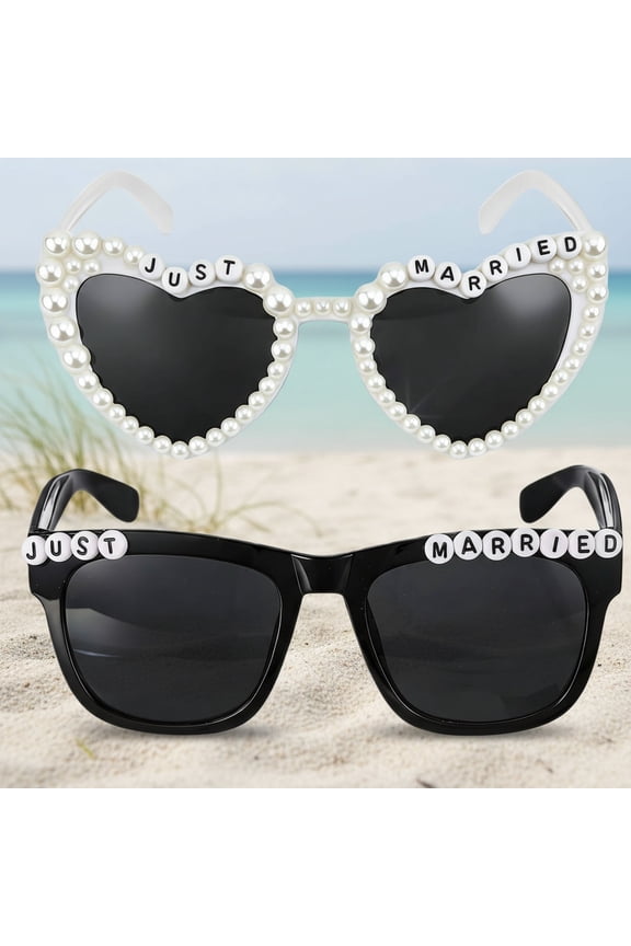 Just Married Sunglasses, Bride and Groom Sunglasses for Wedding Decorations, White and Black