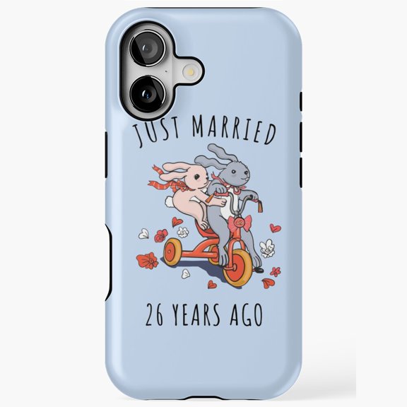 Just Married Twenty Six Years Bunny Couple Art iPhone Case 17 to 11 Pro Max