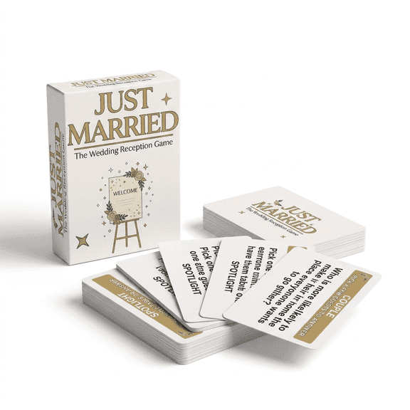 Just Married Wedding Reception Game, 76 Host-Led Cards for Guest Entertainment, Icebreaker Prompts, Quick Toasts, Couple Trivia, Table Moments, Cocktail Hour Fun Wedding Games, Giftable Deck