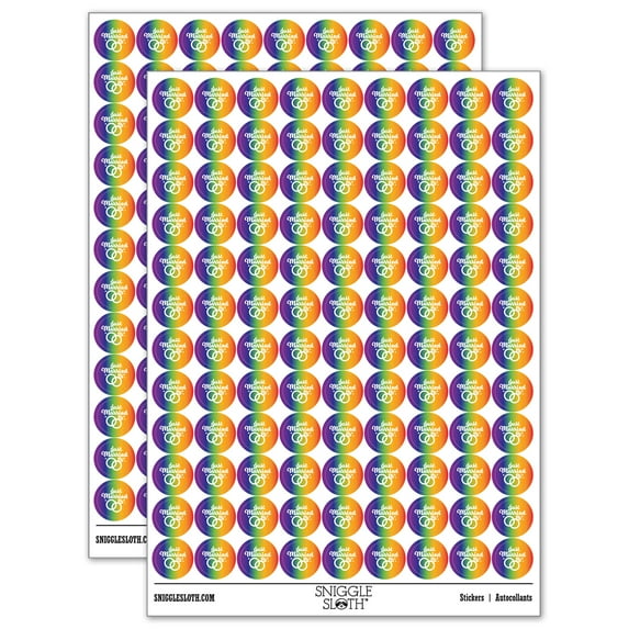Just Married Wedding Rings 200+ Round Stickers - Rainbow - Gloss Finish - 0.50" Size