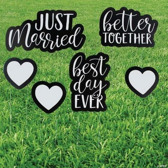 Just Married Yard Sign Set, Wedding, Party Decor, 6 Pieces