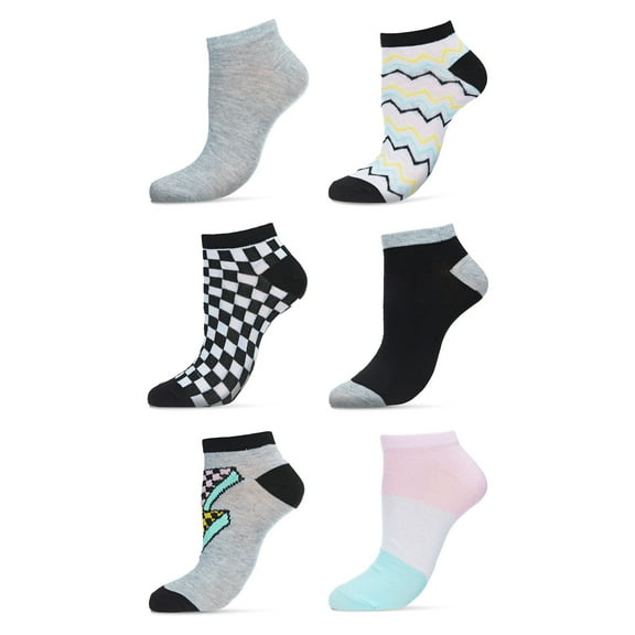 Just Me Women's 6 Pair Pack Chevron and Check Pattern Low Cut Socks - Womens - Female, 9-11, Assorted