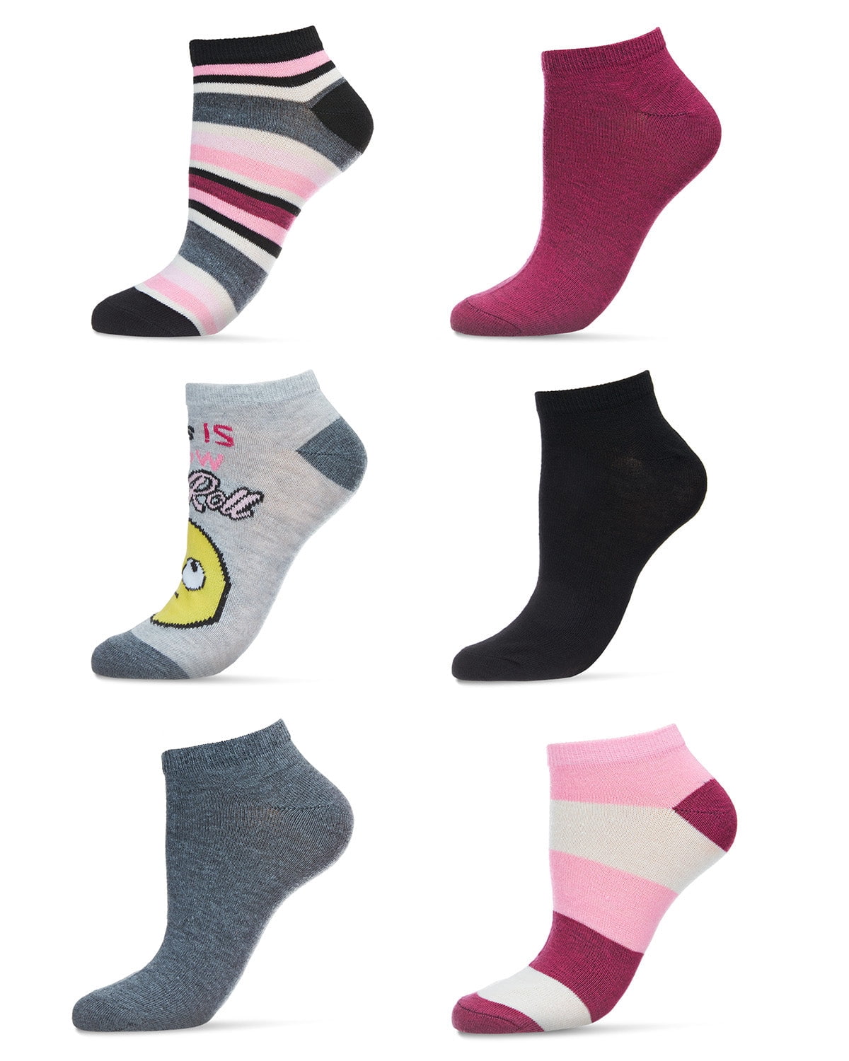 Just Me Women's 6 Pair Pack Eye Roll Emoji Low Cut Socks - Womens ...