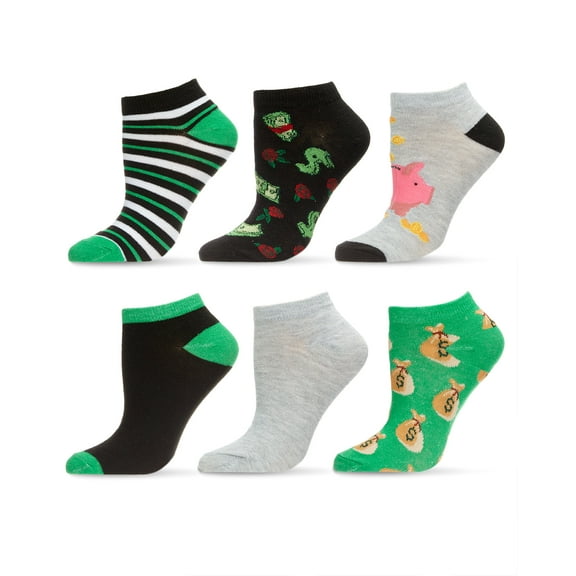 Just Me Women's 6 Pair Pack Money Talks Low Cut Socks - Womens - Female, 9-11, Black