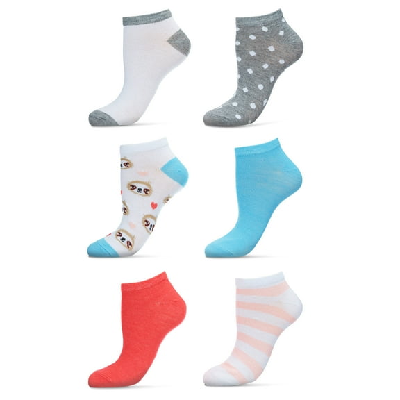 Just Me Women's 6 Pair Pack Sloth Faces Low Cut Socks - Womens - Female, 9-11, Assorted