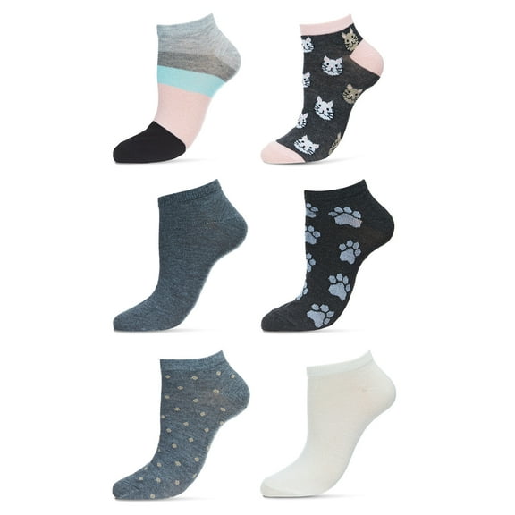 Just Me Women's 6 Pair Pack Cat Faces Low Cut Socks - Womens - Female, 9-11, Assorted