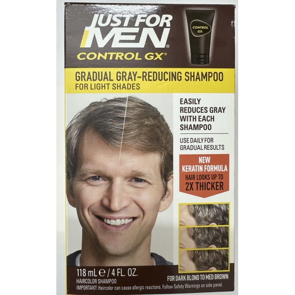 Just For Men Control Gx Grey Reducing Shampoo For Lighter Shades Of Hair, Blonde To Medium Brown, Gradual Hair Color, 4 Fl Oz - Pack Of 1 (Packaging May Vary)