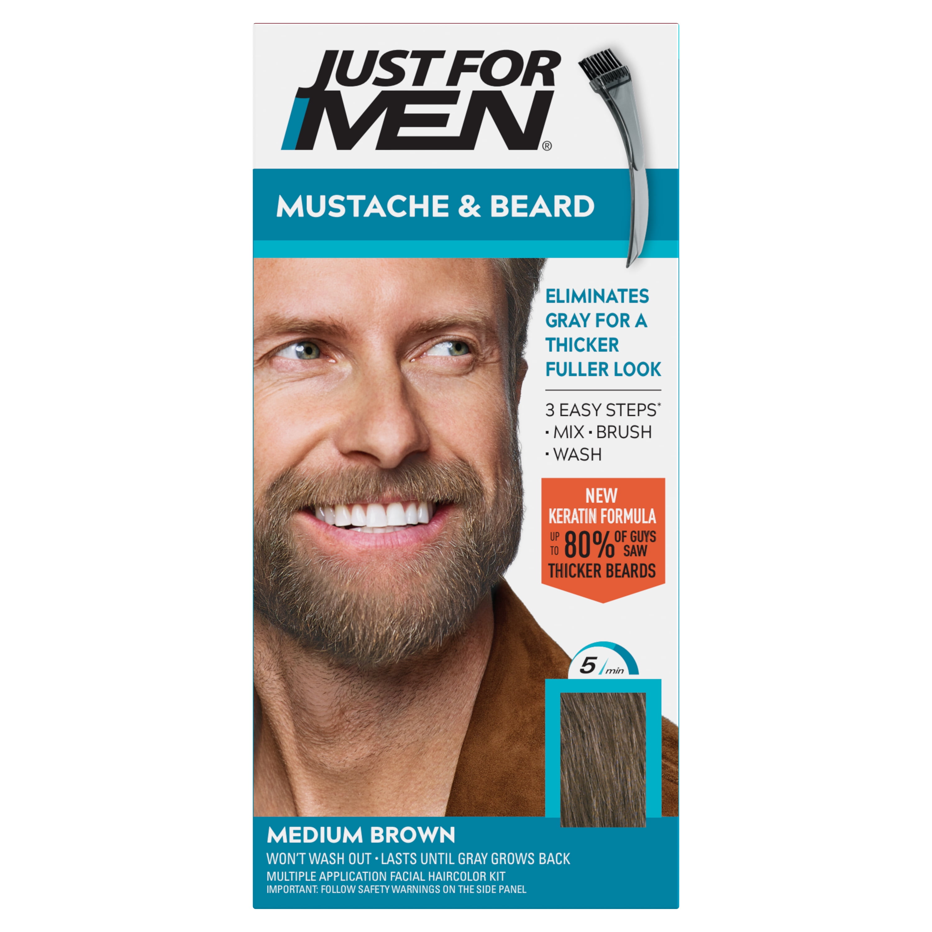 Just For Men Mustache & Beard Dye, Medium Brown M35, Eliminates