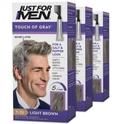 Just For Men Touch of Gray, Mens Hair Color Kit with Comb Applicator for Easy Application, Great for a Salt and Pepper Look - Light Brown, T-25, Pack of 3 C30