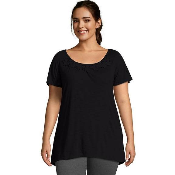 Just My Size Women's Plus Size Slub Crochet Trim Tunic