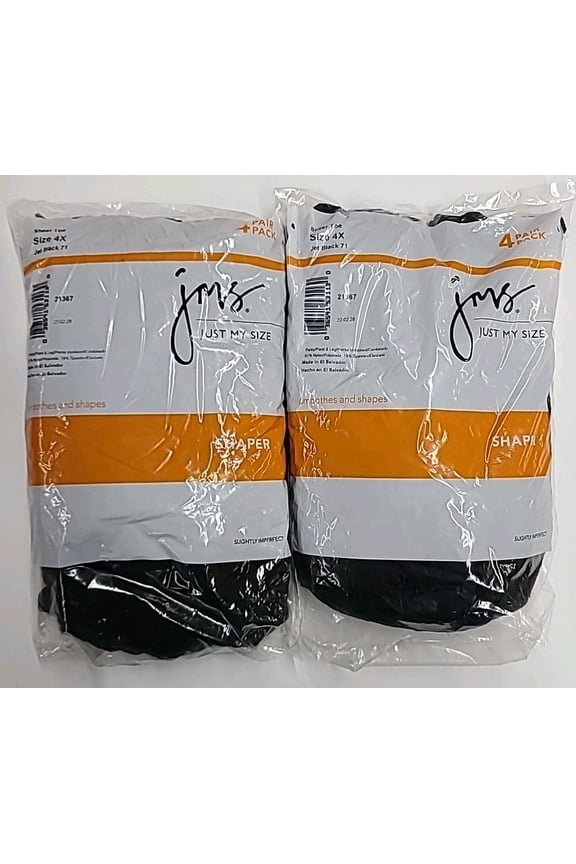 Just My Size 4X JMS Sheer Toe Shaper Pantyhose 8-Pack Jet Black 71 Women's New