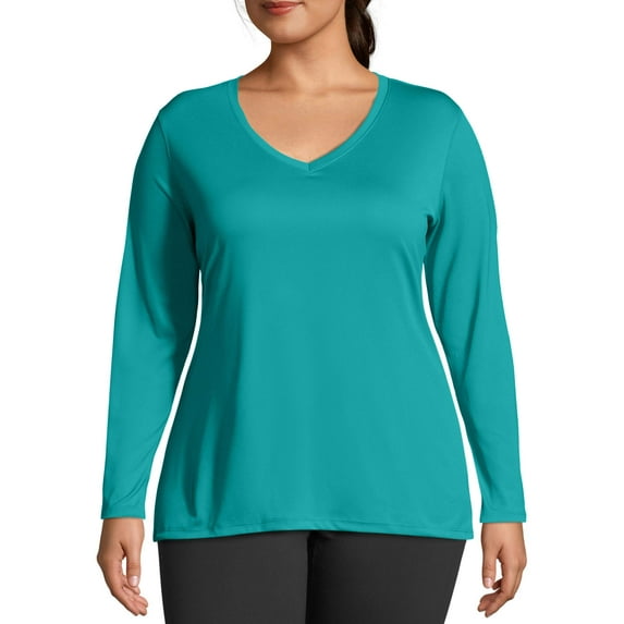 Just My Size Active Long Sleeve Cool Dri V-Neck Tee