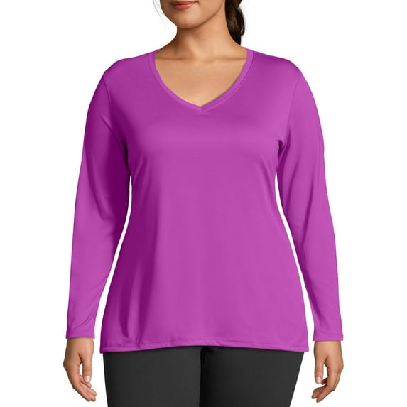 Just My Size Active Long Sleeve Cool Dri V-Neck Tee
