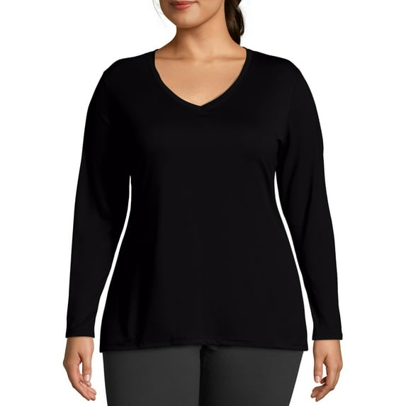 Just My Size Active Long Sleeve Cool Dri V-Neck Tee