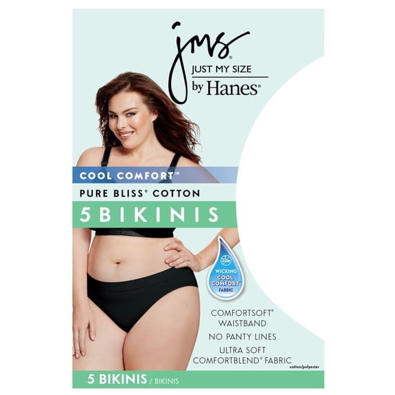 Just My Size JMS Cool Comfort Pure Bliss Bikinis, 5-Pack Assorted 14 Women's