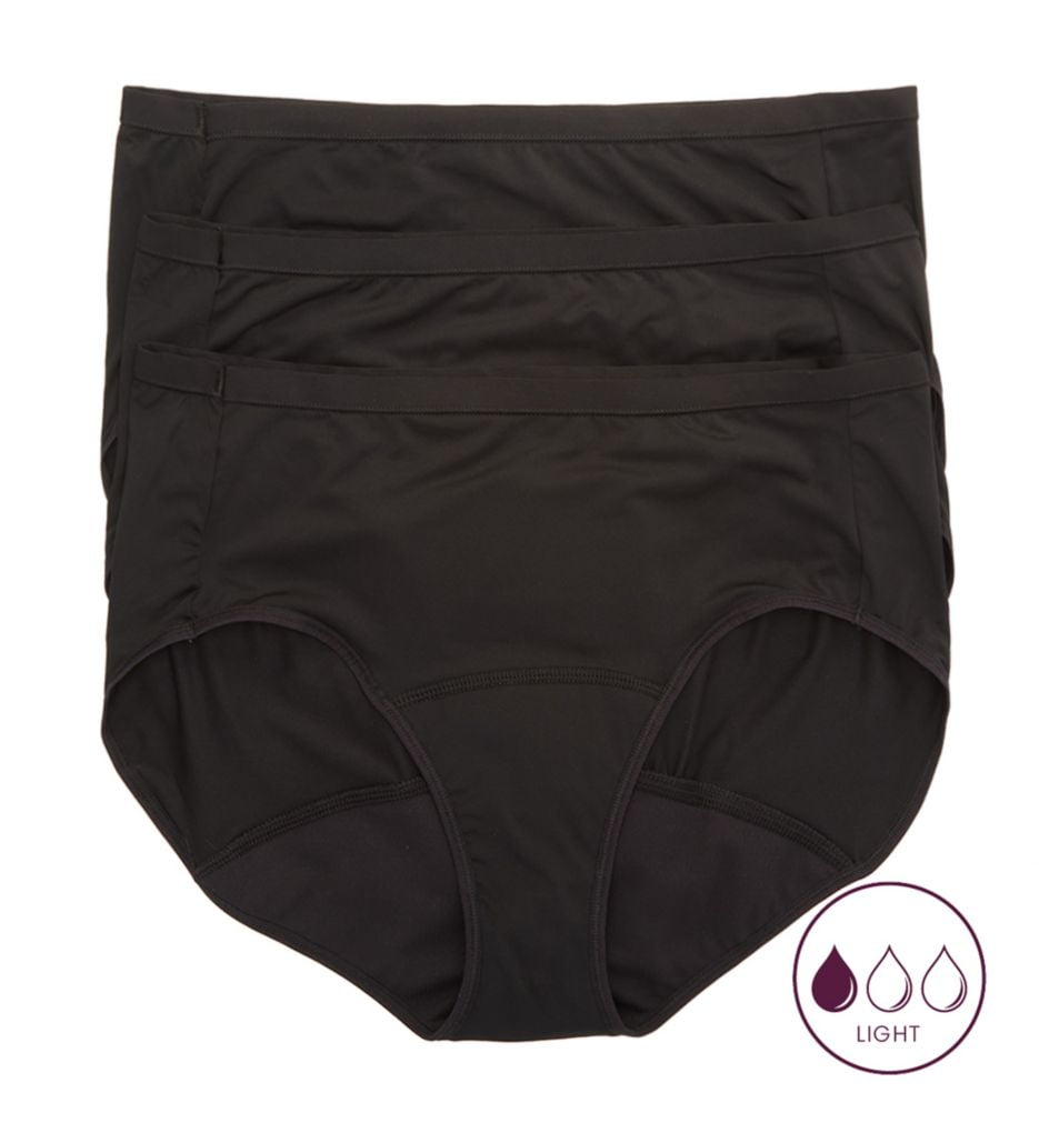 Just My Size JMS Fresh & Dry Briefs Period Underwear, Light Leaks, Black, 3-Pack 13 Women's