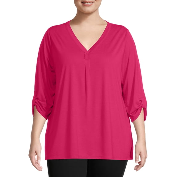Just My Size Lightweight Rolled Sleeve Top (Women's Plus)