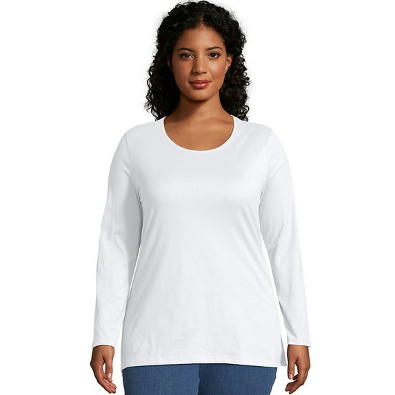 Just My Size Long-Sleeve Scoop-Neck 100% Cotton Women's Tee - OJ288