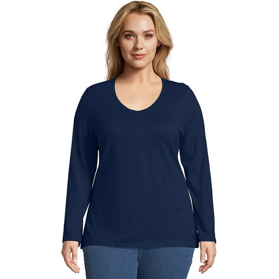 Just My Size Long-Sleeve V-Neck 100% Cotton Women's Tee - OJ043