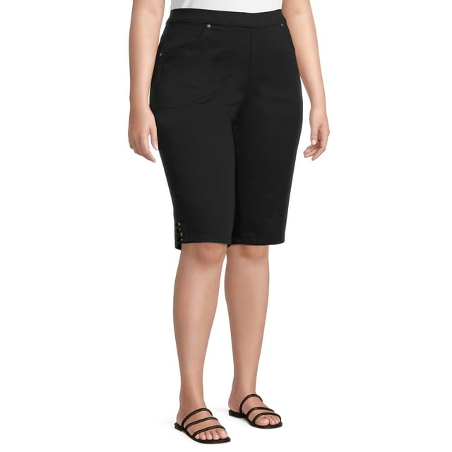 Just My Size Plus Size 2-Pocket Pull-On Skimmer Shorts with Crisscross ...