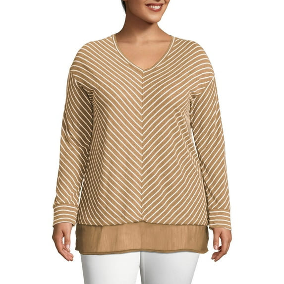 Just My Size Plus-Size Women's Lightweight V-neck Tunic with Chiffon Hem