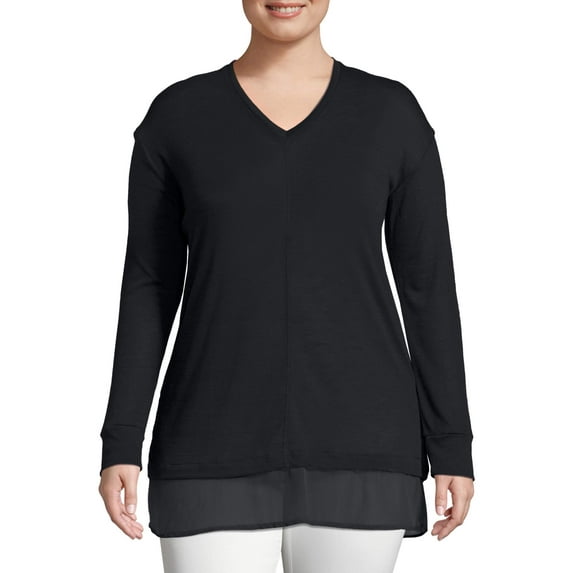 Just My Size Plus-Size Women's Lightweight V-neck Tunic with Chiffon Hem