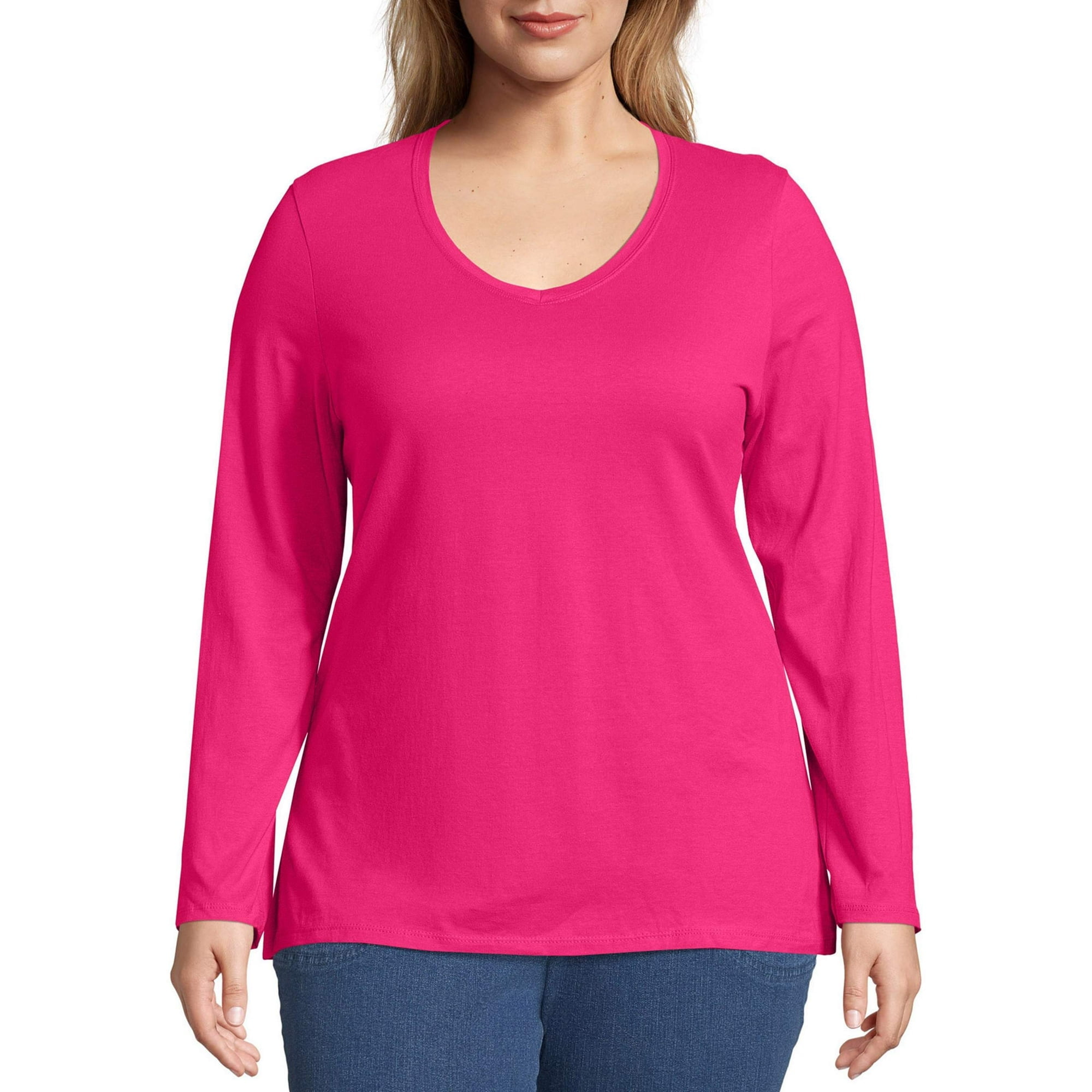 Just My Size Plus-Size Women's Long-Sleeve V-neck Tee - Walmart.com