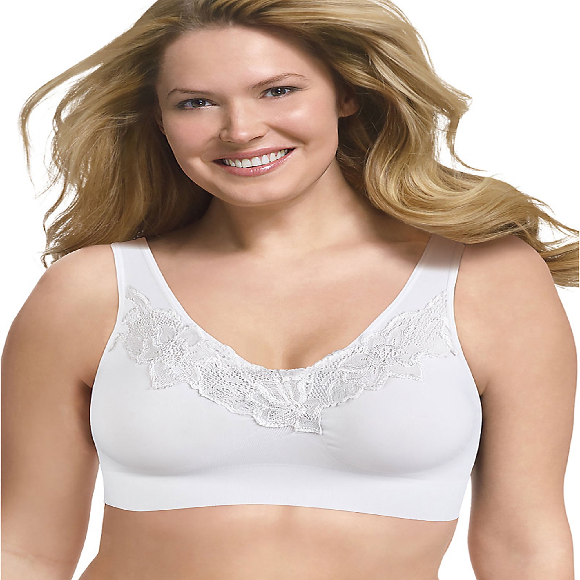 Just My Size Women's Pure Comfort Lace Back Closure Wirefree Bra MJ1271,  Sheer Latte, 38D at  Women's Clothing store