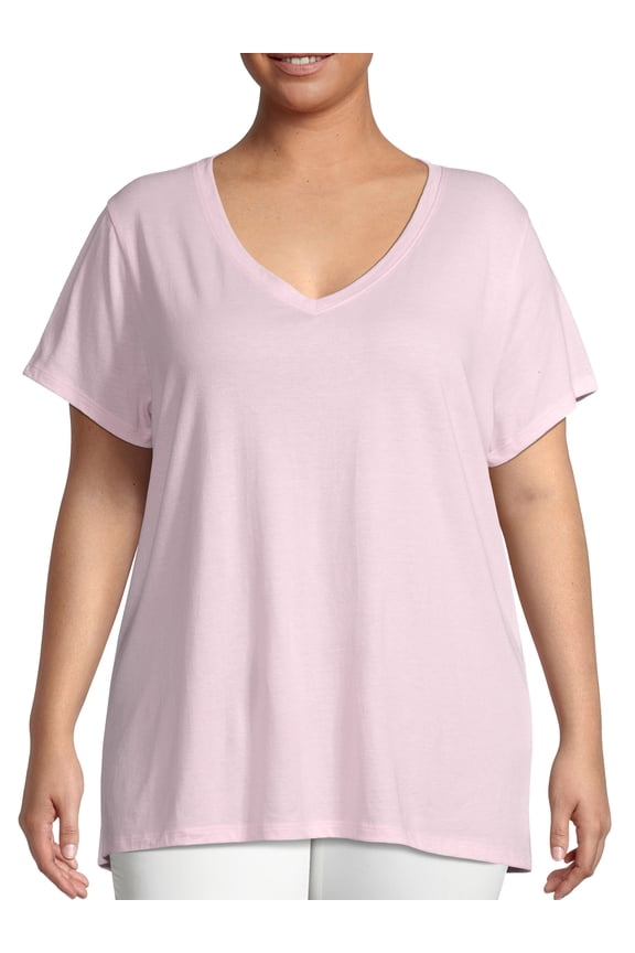 Short Sleeve Flowy V-Neck T-Shirt (Women's Plus) 1 Pack
