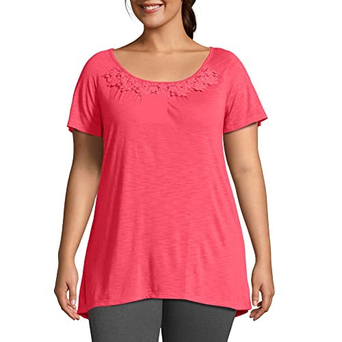 Just My Size Short-Sleeve Slub-Jersey Women's Tunic with Crochet Trim - OJ247